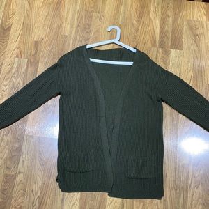 Dark olive green knit long cardigan